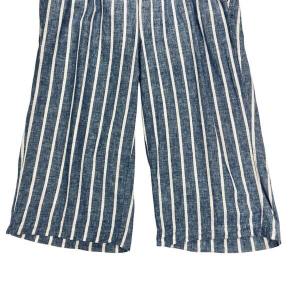 Ashley Stewart Wide Leg Capri Pants Blue Linen Baggy Nautical Beach Lagen Look - Picture 4 of 13